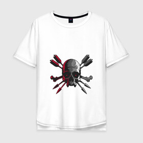 Мужская футболка хлопок Oversize с принтом Череп и стрелы в Санкт-Петербурге, 100% хлопок | свободный крой, круглый ворот, “спинка” длиннее передней части | arrows | bone | dead | death | horror | skull | кости | стрелы | ужасы | хоррор | череп