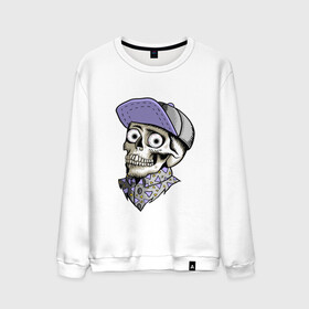 Мужской свитшот хлопок с принтом Скелет в рубашке и кепке в Санкт-Петербурге, 100% хлопок |  | bone | dead | death | hipster | horror | skelet | skeleton | skull | кости | скелет | ужасы | хипстер | хоррор | череп