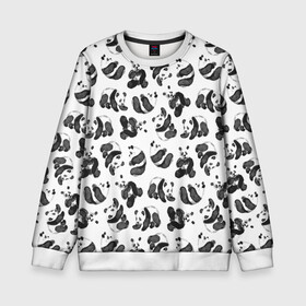 Детский свитшот 3D с принтом Акварельные панды паттерн в Санкт-Петербурге, 100% полиэстер | свободная посадка, прямой крой, мягкая тканевая резинка на рукавах и понизу свитшота | art | black white | cute | funny panda | panda | pandas | pattern | watercolor | акварель | акварельный рисунок | арт | детский рисунок | маленькие панды | медведи | медвежата | милые панды | мишки | панда | пандочка | пандочки | узор