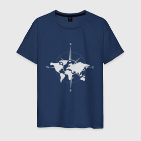 Мужская футболка хлопок с принтом Карта Мира Компас  в Санкт-Петербурге, 100% хлопок | прямой крой, круглый вырез горловины, длина до линии бедер, слегка спущенное плечо. | africa | afrika | australia | brazil | compas | earth | geraldic | planet | russia | usa | world map | астралия | африка | бразилия | геральдика | земля | континенты | планета | роза ветров | россия | страна | страны | сша