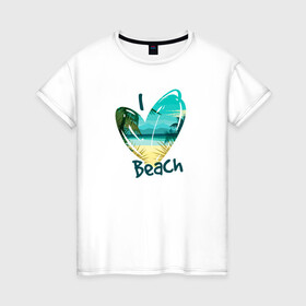 Женская футболка хлопок с принтом Love Beach в Санкт-Петербурге, 100% хлопок | прямой крой, круглый вырез горловины, длина до линии бедер, слегка спущенное плечо | любовь | море | пальма | пляж | сердце