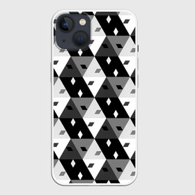 Чехол для iPhone 13 с принтом Абстрактные кубики в Санкт-Петербурге,  |  | абстракция | арт | белый | вектор | векторный рисунок | игровой кубик | игровые кубики | кубик | кубики | рисунок | треугольник | треугольники | чёрно белый | чёрный