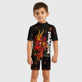 Детский купальный костюм 3D с принтом Dragon Огненный дракон в Санкт-Петербурге, Полиэстер 85%, Спандекс 15% | застежка на молнии на спине | dragon | fire | дракон | китай | китайский огонь | костер | огонь