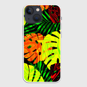 Чехол для iPhone 13 mini с принтом ЛИСТЬЯ в Санкт-Петербурге,  |  | summer | джунгли | зелень | кислотный | лесной | летний принт | лето | листья папоротника | огненный | пальмовые листья | пальмы | папоротник | свежий | стильный | тренд | тропики | тропический камуфляж