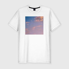 Мужская футболка хлопок Slim с принтом Луна на вечернем небе в Санкт-Петербурге, 92% хлопок, 8% лайкра | приталенный силуэт, круглый вырез ворота, длина до линии бедра, короткий рукав | вечер | луна | месяц | небо | облака