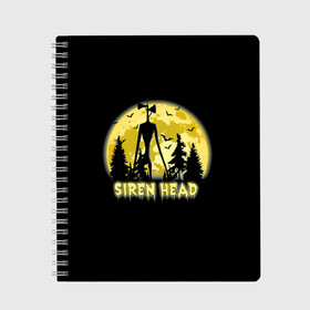 Тетрадь с принтом Siren Head | Yellow Moon в Санкт-Петербурге, 100% бумага | 48 листов, плотность листов — 60 г/м2, плотность картонной обложки — 250 г/м2. Листы скреплены сбоку удобной пружинной спиралью. Уголки страниц и обложки скругленные. Цвет линий — светло-серый
 | Тематика изображения на принте: 6789 | cartoon | cat | forest | foundation | head | monster | moon | mountains | scp | siren | sirenhead | голова | горы | кот | лес | луна | монстр | объект | объекты | сирена | сиреноголовый | фонд | чудище | чудовище