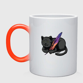 Кружка хамелеон с принтом Чёрный кот с пёрышком в Санкт-Петербурге, керамика | меняет цвет при нагревании, емкость 330 мл | black cat | cats | cute | feather | fluffy | kitten | kitty | playful | pussy | pussycat | британская кошка | британский кот | градиент | играет с пером | киса | котенок | кошечка | кошка | милота | перо | прикол | пус | пусси | пушистый кот 