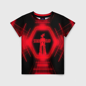 Детская футболка 3D с принтом Siren Head Glow в Санкт-Петербурге, 100% гипоаллергенный полиэфир | прямой крой, круглый вырез горловины, длина до линии бедер, чуть спущенное плечо, ткань немного тянется | siren head | линии | монстр | неон | свечение | сиреноголовый