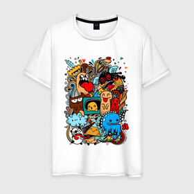 Мужская футболка хлопок с принтом Doodle Monster | Дудл (Z) в Санкт-Петербурге, 100% хлопок | прямой крой, круглый вырез горловины, длина до линии бедер, слегка спущенное плечо. | doodle | doodle monster | графи | граффити | дудл | дудлинг | дудлы монстрики | мульт | мультяшная | разноцветные монстрики