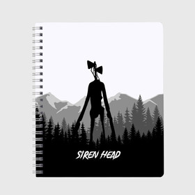 Тетрадь с принтом SIREN HEAD | DARK FOREST в Санкт-Петербурге, 100% бумага | 48 листов, плотность листов — 60 г/м2, плотность картонной обложки — 250 г/м2. Листы скреплены сбоку удобной пружинной спиралью. Уголки страниц и обложки скругленные. Цвет линий — светло-серый
 | Тематика изображения на принте: 6789 | cartoon | cat | dark | forest | foundation | head | monster | mountains | scp | siren | sirenhead | голова | горы | кот | лес | монстр | объект | объекты | сирена | сиреноголовый | фонд | чудище | чудовище