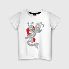 Детская футболка хлопок с принтом Японский Дракон в Санкт-Петербурге, 100% хлопок | круглый вырез горловины, полуприлегающий силуэт, длина до линии бедер | akatsuki | beast | dragon | акацуки | дракон | животные | зверь | змей | когти | облако | огонь | узор | чб | японский
