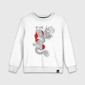 Детский свитшот хлопок с принтом Японский Дракон в Санкт-Петербурге, 100% хлопок | круглый вырез горловины, эластичные манжеты, пояс и воротник | akatsuki | beast | dragon | акацуки | дракон | животные | зверь | змей | когти | облако | огонь | узор | чб | японский