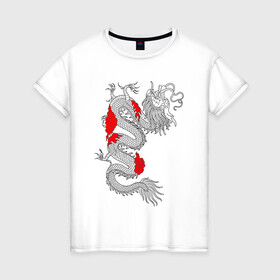 Женская футболка хлопок с принтом Японский Дракон в Санкт-Петербурге, 100% хлопок | прямой крой, круглый вырез горловины, длина до линии бедер, слегка спущенное плечо | akatsuki | beast | dragon | акацуки | дракон | животные | зверь | змей | когти | облако | огонь | узор | чб | японский