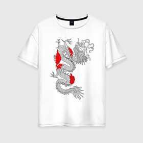 Женская футболка хлопок Oversize с принтом Японский Дракон в Санкт-Петербурге, 100% хлопок | свободный крой, круглый ворот, спущенный рукав, длина до линии бедер
 | akatsuki | beast | dragon | акацуки | дракон | животные | зверь | змей | когти | облако | огонь | узор | чб | японский
