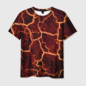 Мужская футболка 3D с принтом Лава в Санкт-Петербурге, 100% полиэфир | прямой крой, круглый вырез горловины, длина до линии бедер | лава | огонь | пламя | разлом | текстура | трещины