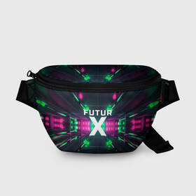 Поясная сумка 3D с принтом FuturX в Санкт-Петербурге, 100% полиэстер | плотная ткань, ремень с регулируемой длиной, внутри несколько карманов для мелочей, основное отделение и карман с обратной стороны сумки застегиваются на молнию | будущее | киберпанк | крест | неон | технологии