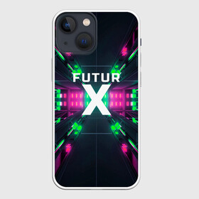 Чехол для iPhone 13 mini с принтом FuturX в Санкт-Петербурге,  |  | Тематика изображения на принте: будущее | киберпанк | крест | неон | технологии