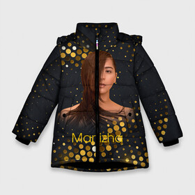 Зимняя куртка для девочек 3D с принтом Manizha Gold Black в Санкт-Петербурге, ткань верха — 100% полиэстер; подклад — 100% полиэстер, утеплитель — 100% полиэстер. | длина ниже бедра, удлиненная спинка, воротник стойка и отстегивающийся капюшон. Есть боковые карманы с листочкой на кнопках, утяжки по низу изделия и внутренний карман на молнии. 

Предусмотрены светоотражающий принт на спинке, радужный светоотражающий элемент на пуллере молнии и на резинке для утяжки. | manizha | далеровна | душанбе | евровидение | евровидение 2021 | манижа | певица | таджикистан | хамраева