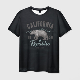 Мужская футболка 3D с принтом California republic в Санкт-Петербурге, 100% полиэфир | прямой крой, круглый вырез горловины, длина до линии бедер | bear | california | republic | state | калифорния | медведь | республика
