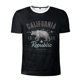 Мужская футболка 3D спортивная с принтом California republic в Санкт-Петербурге, 100% полиэстер с улучшенными характеристиками | приталенный силуэт, круглая горловина, широкие плечи, сужается к линии бедра | bear | california | republic | state | калифорния | медведь | республика