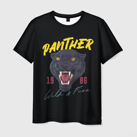 Мужская футболка 3D с принтом Пантера 1986 в Санкт-Петербурге, 100% полиэфир | прямой крой, круглый вырез горловины, длина до линии бедер | 1986 | panther | джунгли | дикая | кошка | пантера