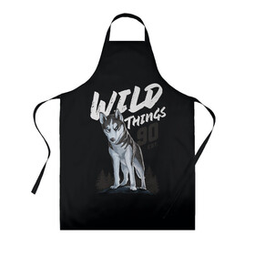 Фартук 3D с принтом Wild Things в Санкт-Петербурге, 100% полиэстер | общий размер — 65 х 85 см, ширина нагрудника — 26 см, горловина — 53 см, длина завязок — 54 см, общий обхват в поясе — 173 см. Принт на завязках и на горловине наносится с двух сторон, на основной части фартука — только с внешней стороны | wolf | волк | лес | пес | север | собака | хаски