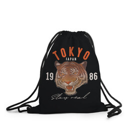 Рюкзак-мешок 3D с принтом Tokyo Tiger Japan в Санкт-Петербурге, 100% полиэстер | плотность ткани — 200 г/м2, размер — 35 х 45 см; лямки — толстые шнурки, застежка на шнуровке, без карманов и подкладки | japan | tokyo | большая кошка | полосатый | тигр | тигрица | токио | хищник