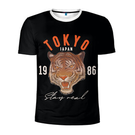 Мужская футболка 3D спортивная с принтом Tokyo Tiger Japan в Санкт-Петербурге, 100% полиэстер с улучшенными характеристиками | приталенный силуэт, круглая горловина, широкие плечи, сужается к линии бедра | japan | tokyo | большая кошка | полосатый | тигр | тигрица | токио | хищник