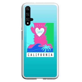 Чехол для Honor 20 с принтом CALIFORNIA SURF в Санкт-Петербурге, Силикон | Область печати: задняя сторона чехла, без боковых панелей | california | love | surf | влюбленные | закат | калифорния | любовь | море | пальма