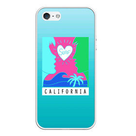 Чехол для iPhone 5/5S матовый с принтом CALIFORNIA SURF в Санкт-Петербурге, Силикон | Область печати: задняя сторона чехла, без боковых панелей | california | love | surf | влюбленные | закат | калифорния | любовь | море | пальма