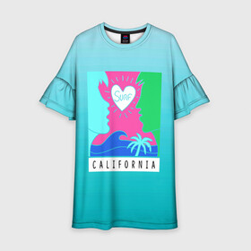 Детское платье 3D с принтом CALIFORNIA SURF в Санкт-Петербурге, 100% полиэстер | прямой силуэт, чуть расширенный к низу. Круглая горловина, на рукавах — воланы | california | love | surf | влюбленные | закат | калифорния | любовь | море | пальма