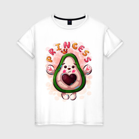 Женская футболка хлопок с принтом Принцесса Авокадо милашка в Санкт-Петербурге, 100% хлопок | прямой крой, круглый вырез горловины, длина до линии бедер, слегка спущенное плечо | авокадо | малышка | милашка | мультяшка | надпись | сердце