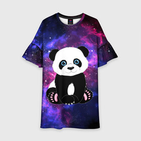 Детское платье 3D с принтом Space Panda в Санкт-Петербурге, 100% полиэстер | прямой силуэт, чуть расширенный к низу. Круглая горловина, на рукавах — воланы | animal | bear | panda | space | star | вселенная | галактика | животные | звёзды | космос | медведь | миша | панда