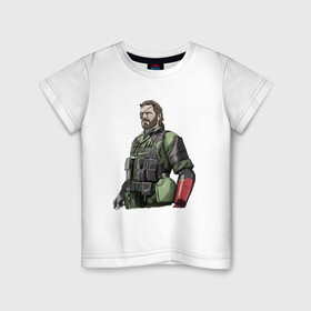 Детская футболка хлопок с принтом Солид Снейк в Санкт-Петербурге, 100% хлопок | круглый вырез горловины, полуприлегающий силуэт, длина до линии бедер | metal gear | solid snake | военный | солид снейк