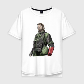 Мужская футболка хлопок Oversize с принтом Солид Снейк в Санкт-Петербурге, 100% хлопок | свободный крой, круглый ворот, “спинка” длиннее передней части | metal gear | solid snake | военный | солид снейк