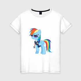 Женская футболка хлопок с принтом Pony - Rainbow Dash в Санкт-Петербурге, 100% хлопок | прямой крой, круглый вырез горловины, длина до линии бедер, слегка спущенное плечо | applejack | friendship | mylittlepony | rainbow dash | twilight sparkle | waifu | вайфу | дружба это магия | кони | моя маленькая пони | мультфильм | пони | радуга | ренбоу деш | эплджек