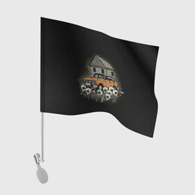 Флаг для автомобиля с принтом Истребитель дачников в Санкт-Петербурге, 100% полиэстер | Размер: 30*21 см | автомобиль | дом | русская машина | таз | череп