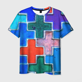 Мужская футболка 3D с принтом Крестик в Санкт-Петербурге, 100% полиэфир | прямой крой, круглый вырез горловины, длина до линии бедер | абстракция | детское | молодежное | тетрис | хайп | цветное | яркое