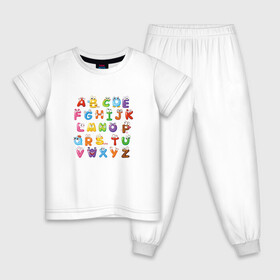 Детская пижама хлопок с принтом Английский Алфавит в Санкт-Петербурге, 100% хлопок |  брюки и футболка прямого кроя, без карманов, на брюках мягкая резинка на поясе и по низу штанин
 | алфавит | английский алфавит | буквы | буквы с глазами | красочные буквы | персонажи