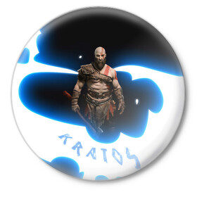 Значок с принтом Power of Kratos в Санкт-Петербурге,  металл | круглая форма, металлическая застежка в виде булавки | gad of war | game | games | god of war | god of wor | power | атрей | атрэй | бог войны | игра | игры | кратос