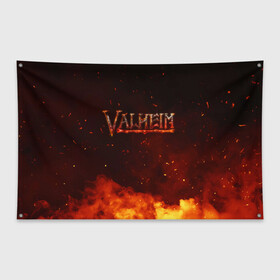 Флаг-баннер с принтом Valheim огненный лого в Санкт-Петербурге, 100% полиэстер | размер 67 х 109 см, плотность ткани — 95 г/м2; по краям флага есть четыре люверса для крепления | fantasy | mmo | valheim | valve | валхейм | вальхейм | викинги | выживалка | игра | королевская битва | ммо | ролевая игра | фэнтази