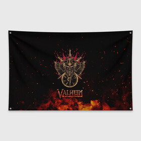 Флаг-баннер с принтом Valheim символ черепа в Санкт-Петербурге, 100% полиэстер | размер 67 х 109 см, плотность ткани — 95 г/м2; по краям флага есть четыре люверса для крепления | fantasy | mmo | valheim | valve | валхейм | вальхейм | викинги | выживалка | игра | королевская битва | ммо | ролевая игра | фэнтази