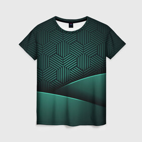 Женская футболка 3D с принтом Luxury Green в Санкт-Петербурге, 100% полиэфир ( синтетическое хлопкоподобное полотно) | прямой крой, круглый вырез горловины, длина до линии бедер | green | luxury | versace | vip | абстракция | версаче | вип | паттерн | роскошь | текстуры