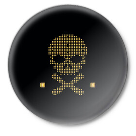 Значок с принтом Пиратский через из золота в Санкт-Петербурге,  металл | круглая форма, металлическая застежка в виде булавки | hell | skull | ад | скелет | ужасы | череп | черепушка