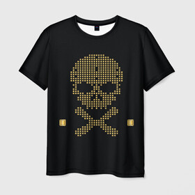 Мужская футболка 3D с принтом Пиратский через из золота в Санкт-Петербурге, 100% полиэфир | прямой крой, круглый вырез горловины, длина до линии бедер | hell | skull | ад | скелет | ужасы | череп | черепушка