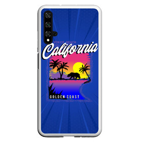 Чехол для Honor 20 с принтом California golden coast в Санкт-Петербурге, Силикон | Область печати: задняя сторона чехла, без боковых панелей | california | golden coast | гризли | закат | калифорния | медведь | пальмы | природа