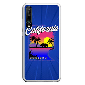 Чехол для Honor P30 с принтом California golden coast в Санкт-Петербурге, Силикон | Область печати: задняя сторона чехла, без боковых панелей | california | golden coast | гризли | закат | калифорния | медведь | пальмы | природа