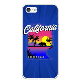 Чехол для iPhone 5/5S матовый с принтом California golden coast в Санкт-Петербурге, Силикон | Область печати: задняя сторона чехла, без боковых панелей | california | golden coast | гризли | закат | калифорния | медведь | пальмы | природа