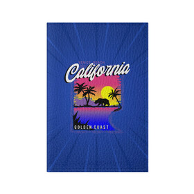 Обложка для паспорта матовая кожа с принтом California golden coast в Санкт-Петербурге, натуральная матовая кожа | размер 19,3 х 13,7 см; прозрачные пластиковые крепления | california | golden coast | гризли | закат | калифорния | медведь | пальмы | природа