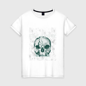 Женская футболка хлопок с принтом Skull в Санкт-Петербурге, 100% хлопок | прямой крой, круглый вырез горловины, длина до линии бедер, слегка спущенное плечо | bone | bones | creepy | dead | death | halloween | horror | scary | skull | skulls | the curse | голова | кости | ужасы | хоррор | череп